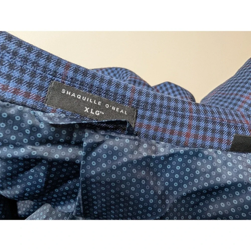 Shaquille O'Neal Blazer Mens 56S Blue Plaid XLG Big & Tall Stretch‎ Two-Button